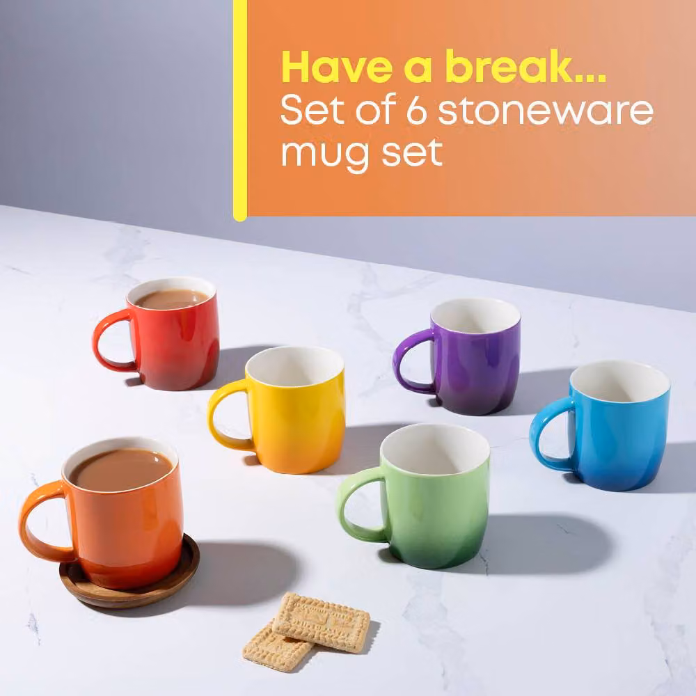 FINEWAY Set of 6 Ombre Stoneware Coffee Mugs in Multicolour – 2