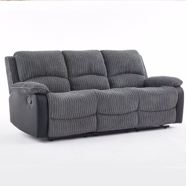 FURNITURE ONE 3 Seater Manual Reclining Sofa in Grey Jumbo Cord Fabric – 1