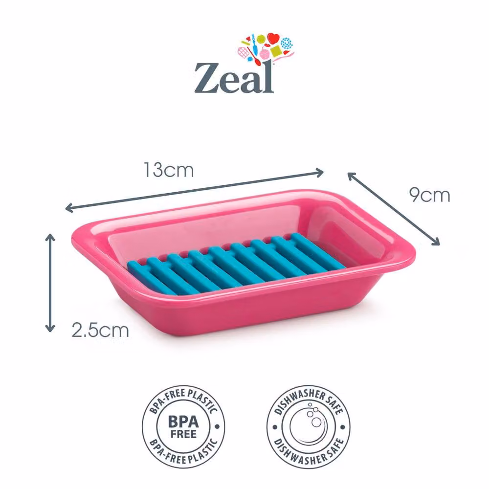 Zeal Draining Melamine Soap Dish with Removable Silicone Rack in Pink – 2