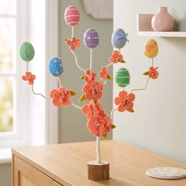 Garden Greatness Multicolour Felt Patterned Egg Flower Tree for Easter and Spring Tabletop Decoration