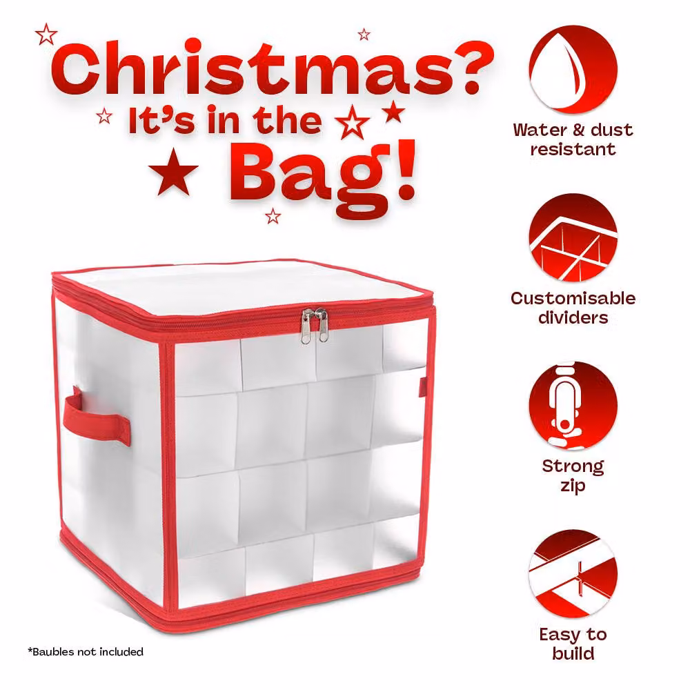 Christmas Village Red Christmas Bauble Storage Bag with Lid and Handles – 3