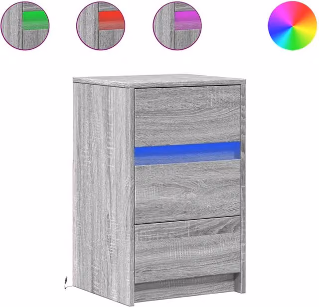 Berkfield Home Modern Grey Sonoma Bedside Cabinet with Integrated LED Lighting
