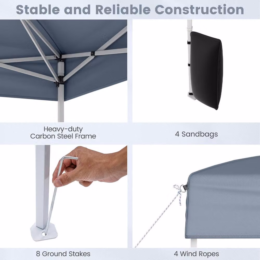 Gymax Grey Pop Up Camping Sunshade Shelter with 4 Sidewalls, W/D: 290 x 290 cm, H: 230 cm – 4