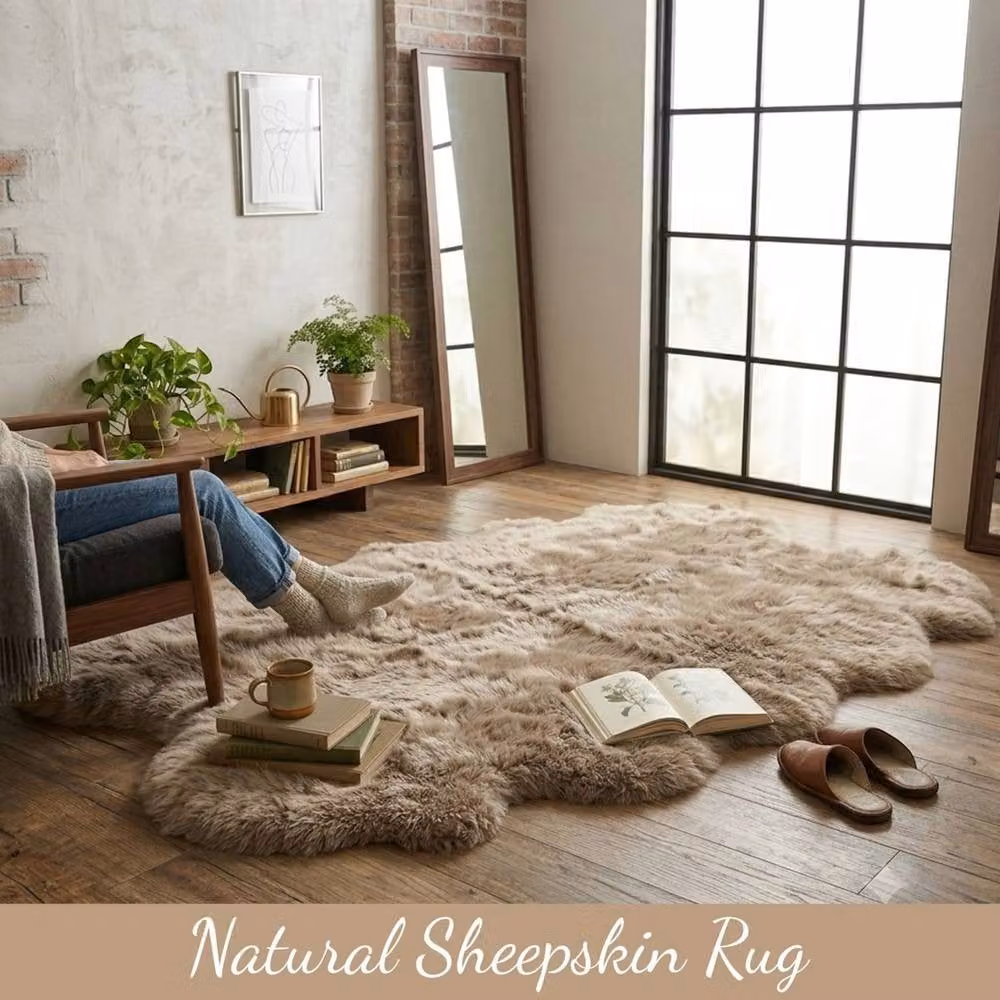 Infinity Leather Natural Wool Sheepskin Rug in Beige, W: 180 cm, D: 110 cm – 3