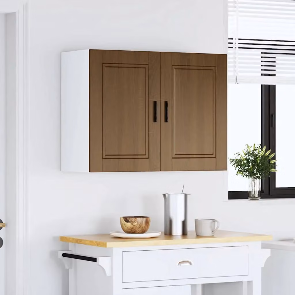 Berkfield Home Porto Brown Oak Kitchen Wall Cabinet with Hinged Doors and Internal Shelves – 3