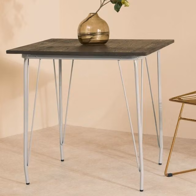 Orsina Modern Metal and Elm Wood Dining Table in Brown and Grey – 1