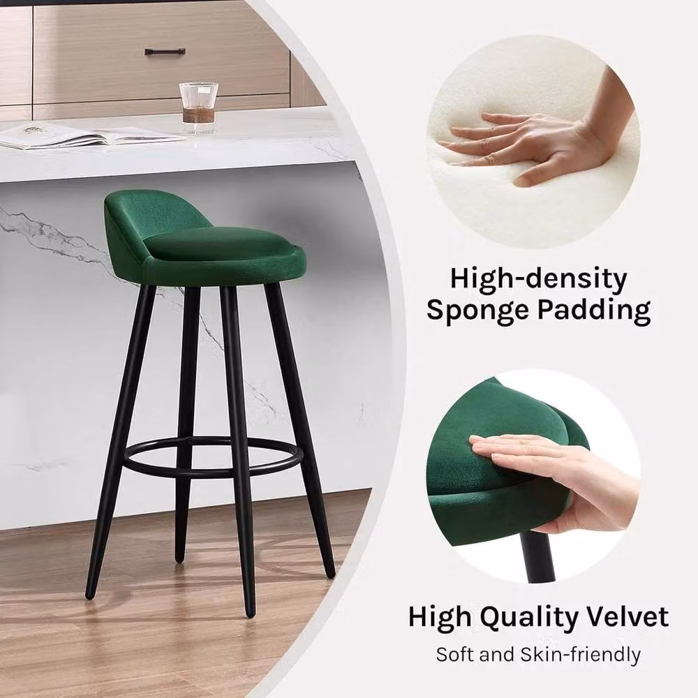 Kelvenix Modern Tall Bar Stool in Dark Green Velvet – 5