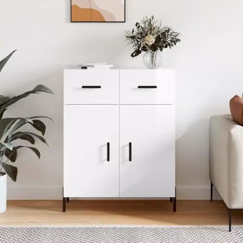 vidaXL Modern Glossy White Sideboard in Engineered Wood W/D/H: 69.5 x 34.0 x 90.0 cm – 2