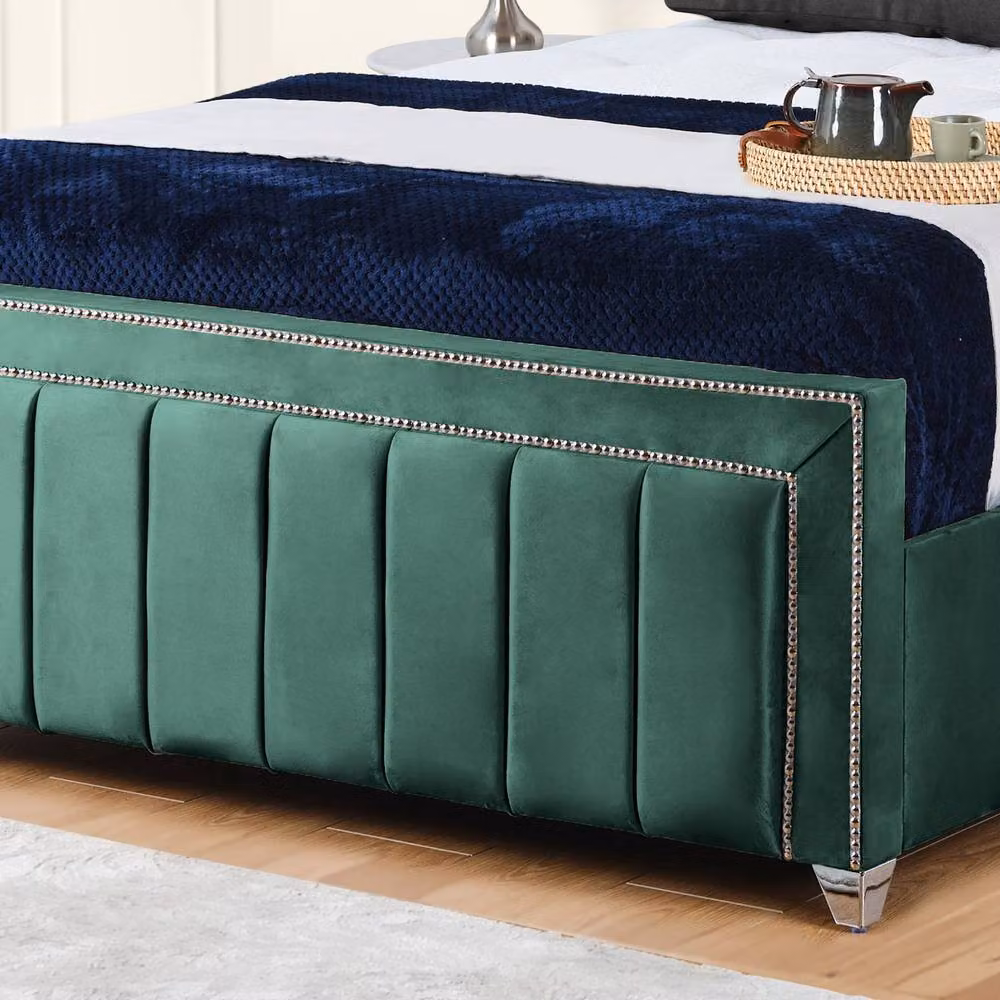 UK Bed Furniture Fiona Green Velvet Upholstered Slatted Base Bed with 48 Inch Headboard, Size: Super King (200 x 200 cm) – 3