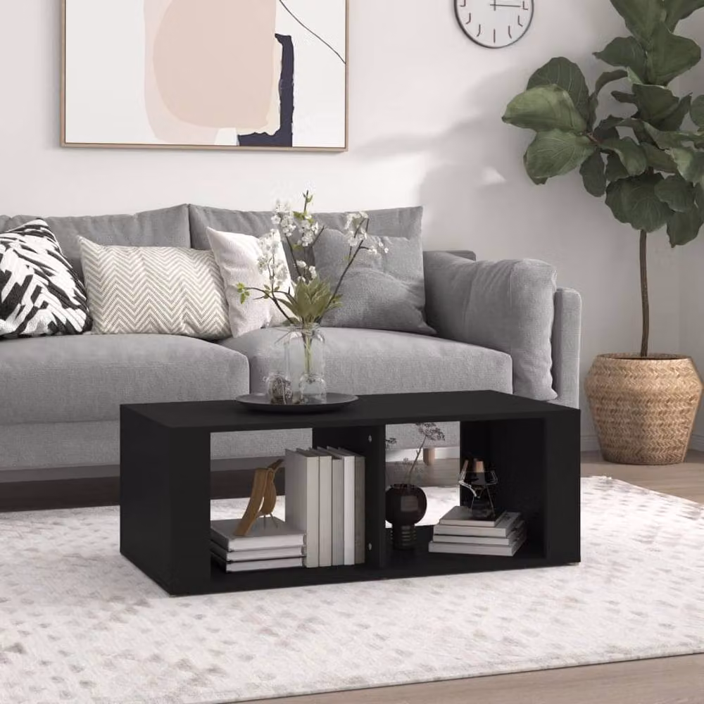 Berkfield Home Modern Black Coffee Table in Engineered Wood W/D/H: 100 x 50 x 36 cm – 2
