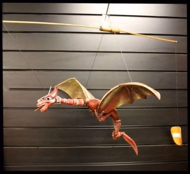 KDMK Handmade Red Coconut Wood Dragon Hanging Mobile for Garden and Indoor Decor