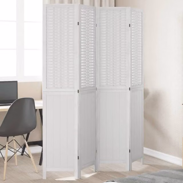 Berkfield Home 4 Panel White Solid Wood Paulownia Room Divider
