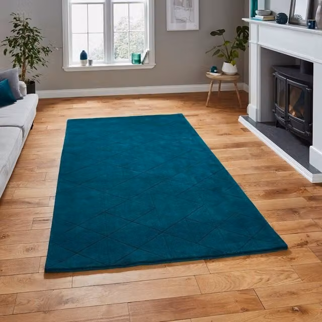 The Rug Shop UK Green Modern Machine Woven Checked Area Rug W: 150 cm, L: 230 cm