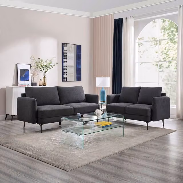 More4Homes Sofia 2 and 3 Seater Fabric Sofa Set in Charcoal Grey