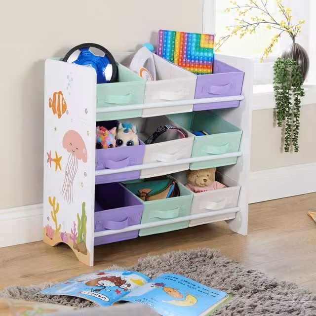 Home Source Kids 3 Tier Toy Storage Organiser with Nine Storage Boxes in Multicolour