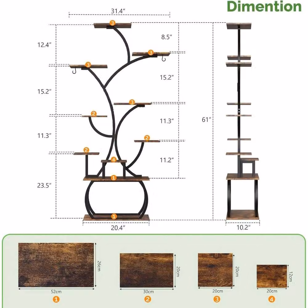 EONLION Metal Plant Display Stand in Brown, W/D/H: 50 x 26 x 80 cm – 2