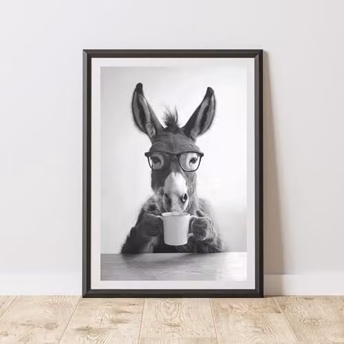 60 Second Makeover Funny Donkey Drinking Coffee Multicolour Paper Poster, A3