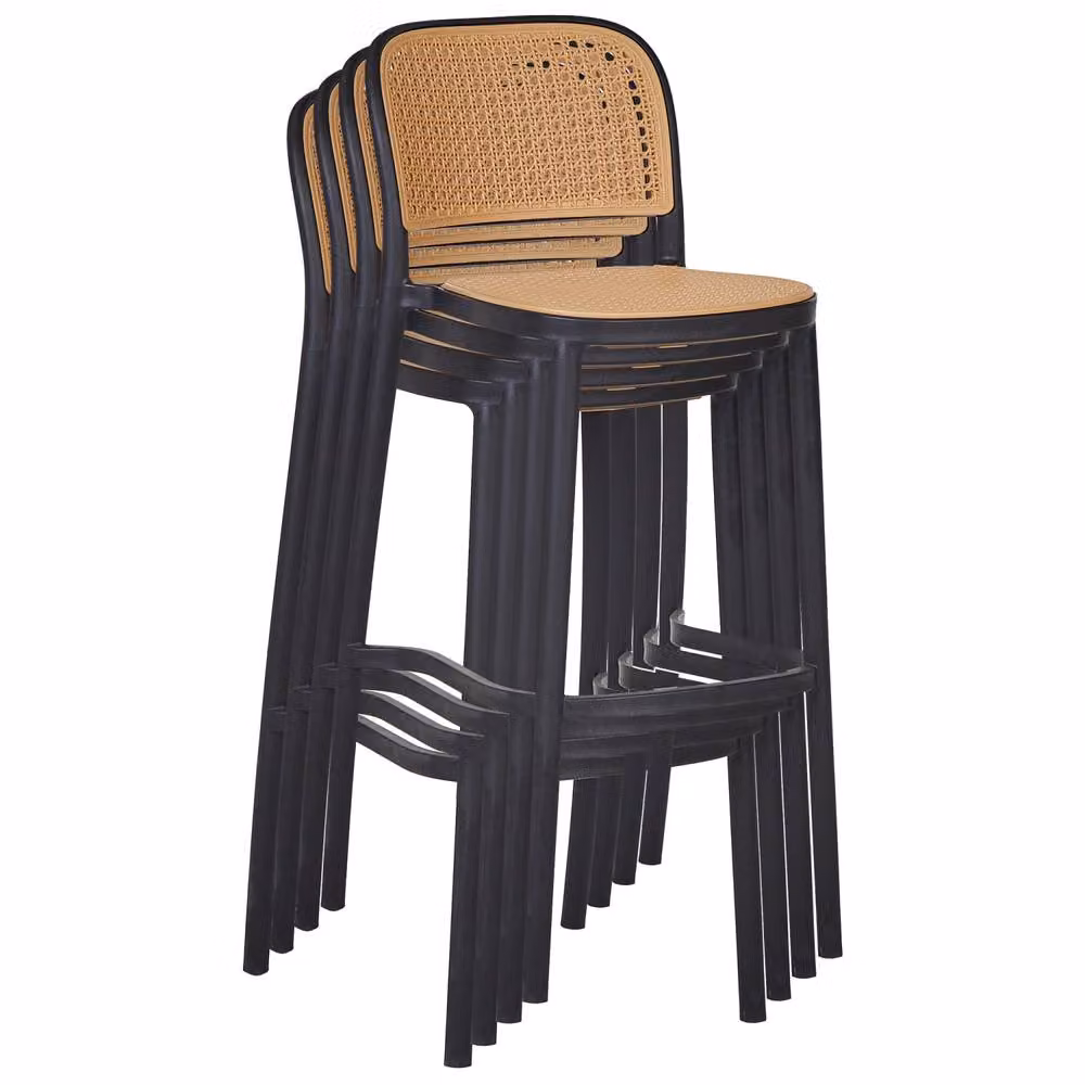 Wyld and Coco Nexa Stackable Polypropylene Bar and Dining Chairs Set in Beige and Black – 4