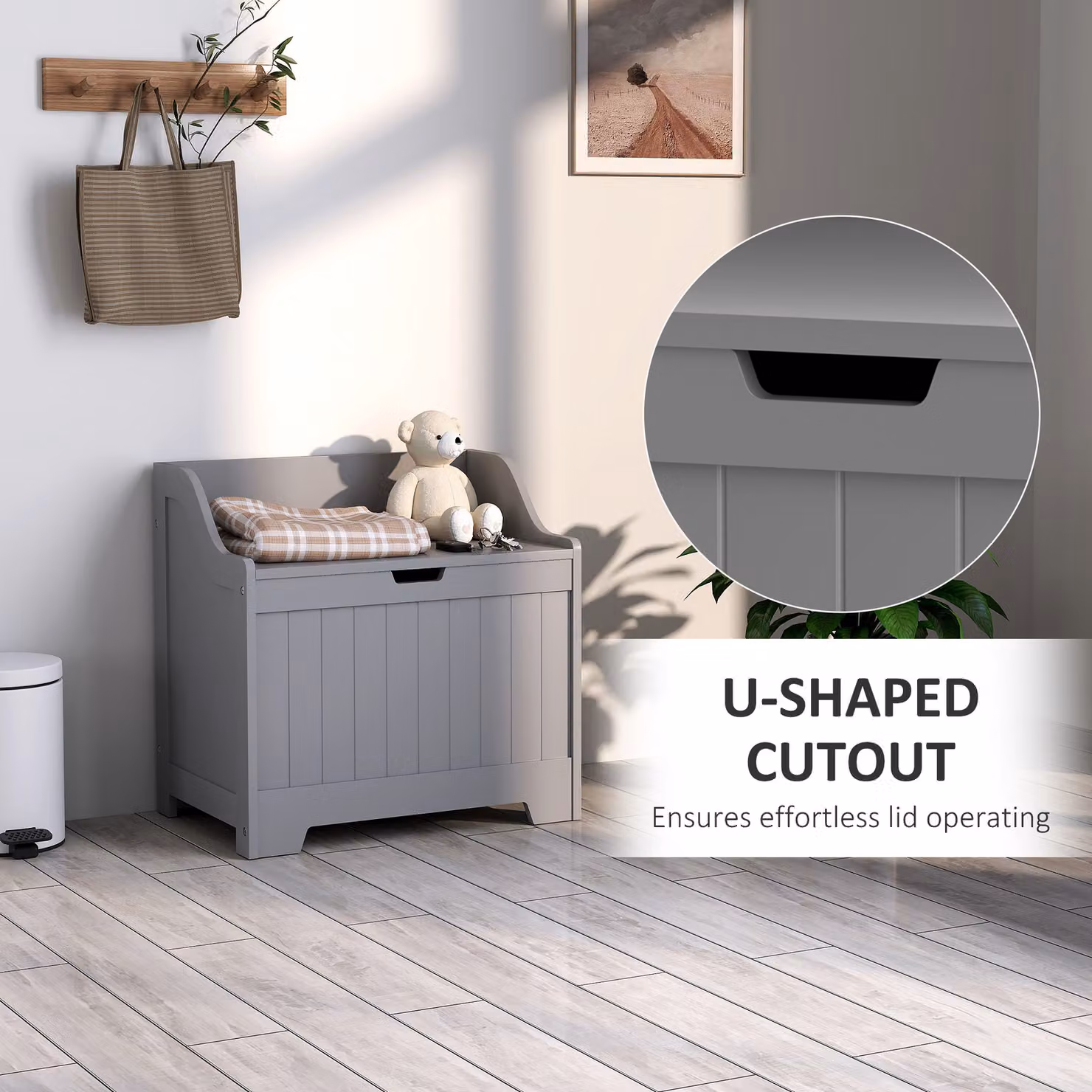 HOMCOM 61L Home Storage Chest in Grey – 5