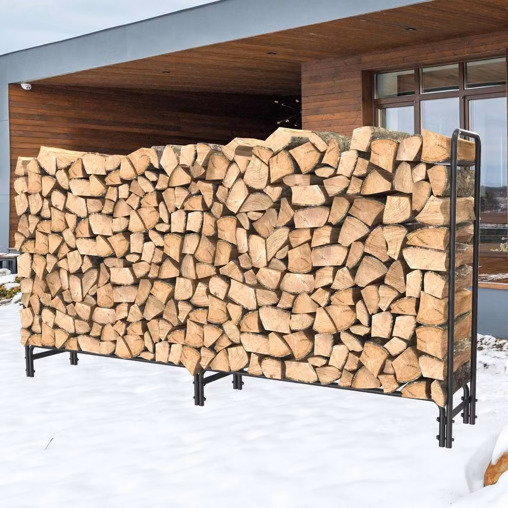 NESTLUNE Heavy Duty Large Firewood Rack and Log Storage Stand in Black, W/D/H: 100 x 15 x 15 cm – 4