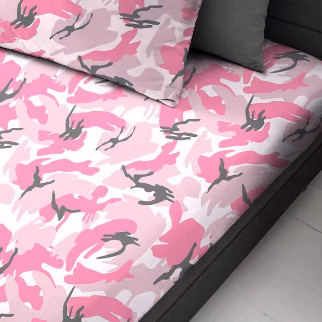Velosso Military Style Camouflage Fitted Sheet, Pink, 90 x 200 cm