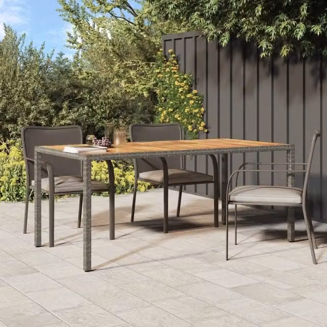 Berkfield Home Grey Poly Rattan and Acacia Wood Garden Table, W: 190 cm, D: 90 cm, H: 75 cm – 1