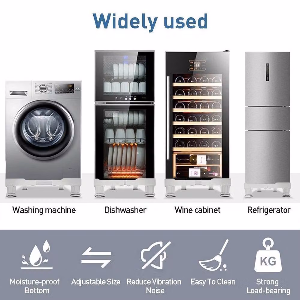 FLAVORA Grey Fridge and Washing Machine Stand with 8 Supports and 4 Rollers, W: 52 cm, H: 12 cm, D: 52 cm – 4