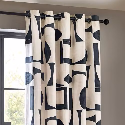 HOEM Carro Abstract Geometric Eyelet Curtains in Blue, Pair, Width: 117 cm, Drop: 137 cm – 3