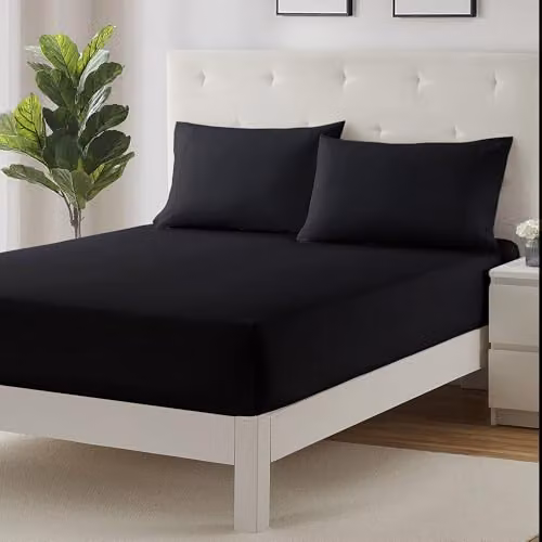 Snug City Luxury 200 Thread Count Cotton Fitted Sheet in Black, Super King, 40cm Extra Deep – 3