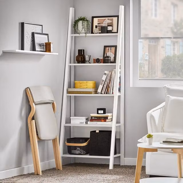 SoBuy Modern 5-Tier Wood Ladder Bookcase in White