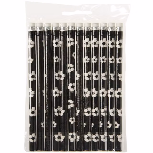 LG-Imports Pack of 12 White and Black Football Design Graphite School Pencils with Eraser