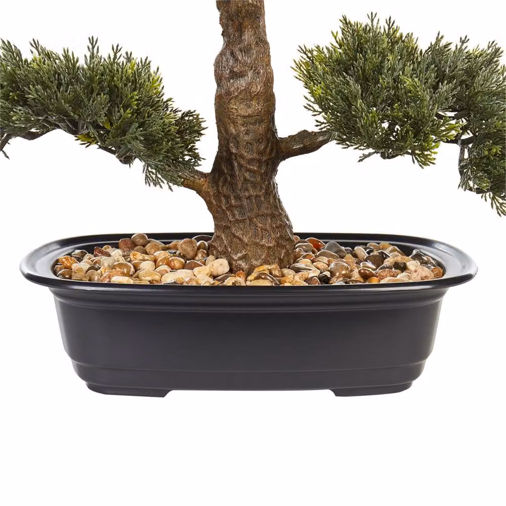 Wyld and Coco Realistic Artificial Bonsai Tree in Green and Black Concrete Pot, Height: 44 cm – 5