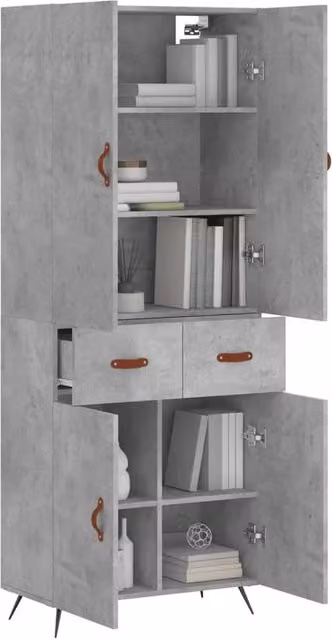 Berkfield Home Industrial Highboard in Concrete Grey, W/D/H: 69.5 x 34 x 180 cm – 1