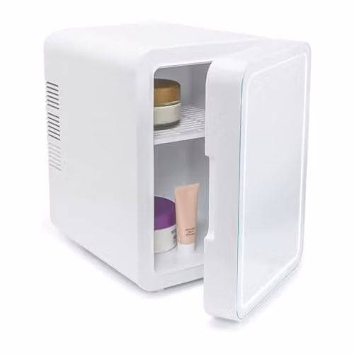 ValueLights Mini Beauty Fridge with LED Mirror and Dimmable Lights, 4L Portable White Cosmetic Refrigerator
