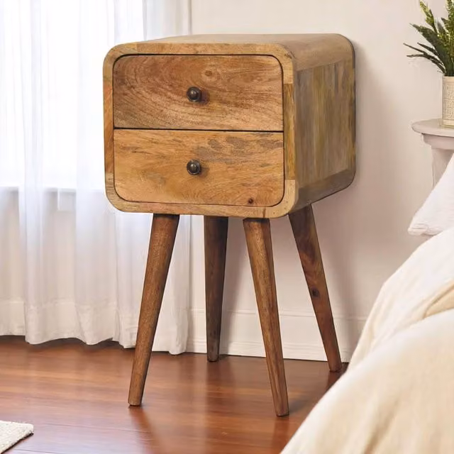Artisan Furniture Mango Wood Mini Curved Bedside Table in Brown