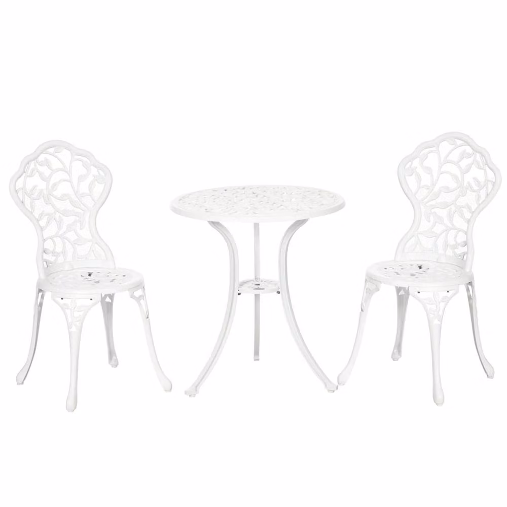 Wyld Haus Karipa 3 Piece Floral Cast Aluminium Bistro Dining Set in White – 2