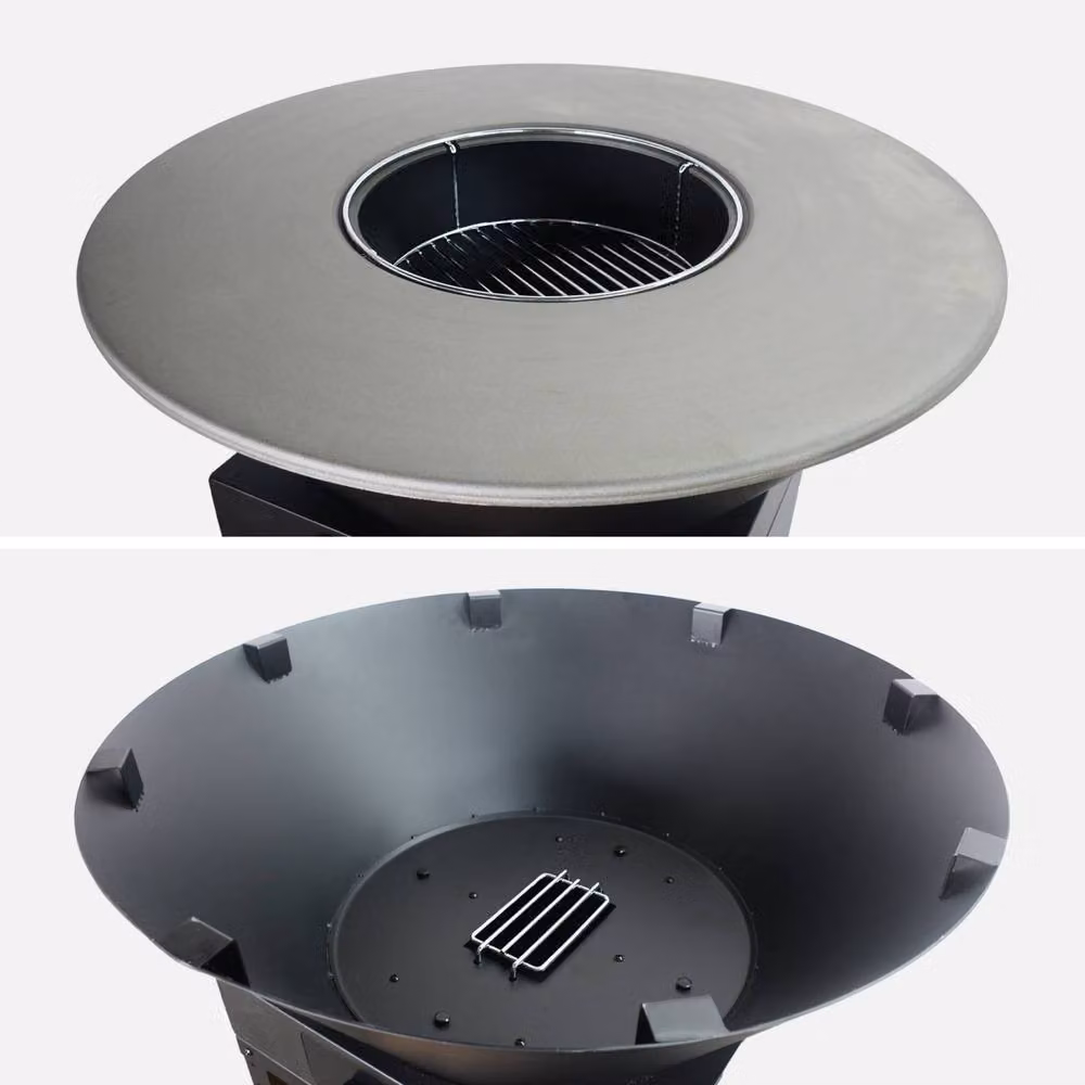 sweeek Black Steel and Cast Iron Fire Bowl Brazer Barbecue with Cooking Grid and Wood Storage, Diameter: 81.5 cm – 5