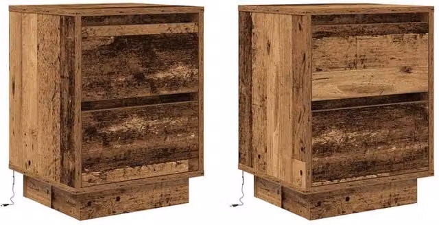 Berkfield Home Set of 2 Durable Bedside Cabinets with Integrated LED Lights in Old Wood, W/D/H: 38 x 34 x 50 cm – 1