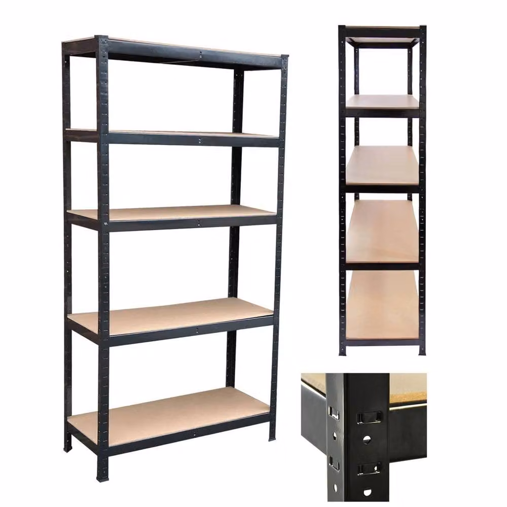PAWNORA 5 Tier Garage Shelving Rack in Black with Adjustable Metal and MDF Shelves – 2