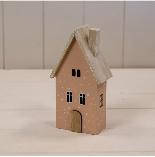KDMD Pink Wooden Polka Dot House Tabletop Ornament