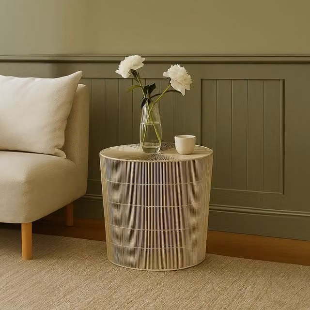 Orsina Silver Geometric Round Metal Side Table