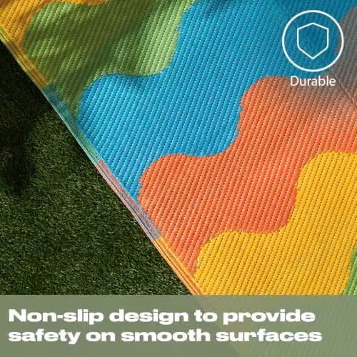 OHS Reversible Waved Lines Outdoor Garden Rug, Multicolour, W: 80 cm, L: 150 cm – 3