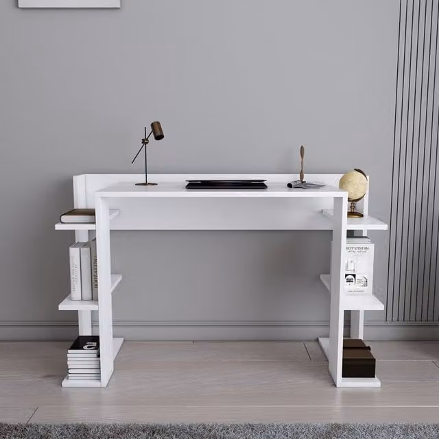 Cinar Modern White Wood Computer Desk W/D/H: 122.6 x 45 x 77 cm