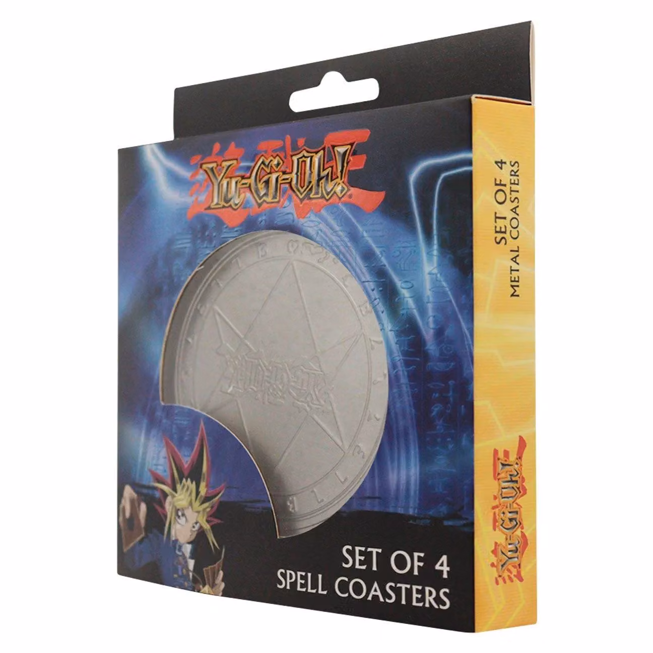 Fanattik Yu-Gi-Oh! Set of 4 Embossed Metal Coasters in Silver and Multicolour with Non-Slip Cork Base – 4