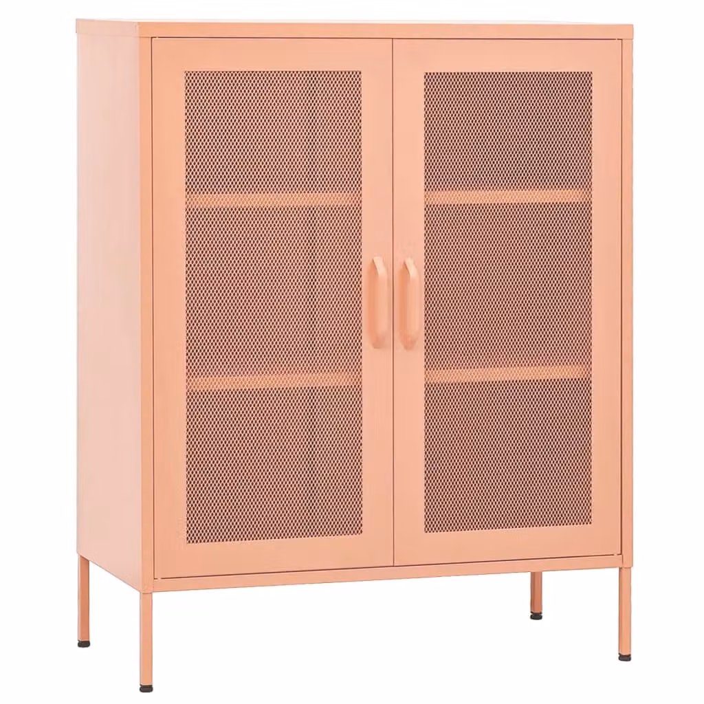 Berkfield Home Modern Pink Steel Storage Cabinet with Glass Doors W/D/H: 80 x 35 x 101.5 cm – 2