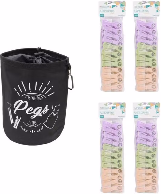 JVL Large Peg Bag with 96 Plastic Clothes Pegs in Assorted Colours – 1
