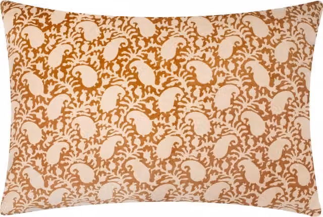 Make it a Home Boteh Printed Velvet Cushion in Bronze, Natural and Orange