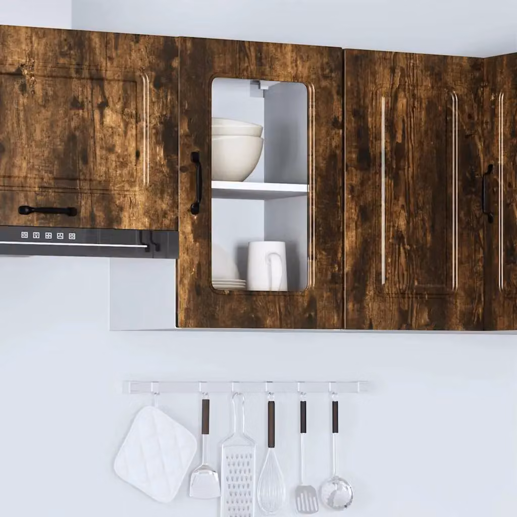 Berkfield Home Kalmar Modern Wall Mounted Kitchen Cabinet with Glass Doors in Smoked Oak Brown – 3
