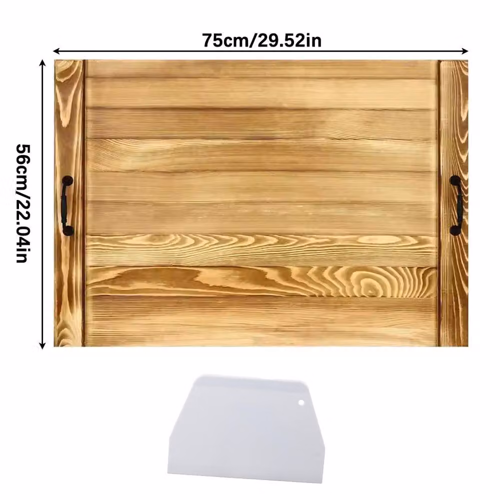 Ventryn Multi-Functional Brown Stove Cover, Rectangular Wood Cutting Board and Serving Tray with Handle and Groove – 2