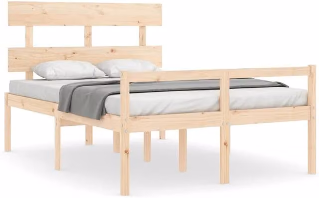 Berkfield Home Solid Pine Bed Frame with Headboard in Beige, W/D/H: 140 x 190 cm – 1